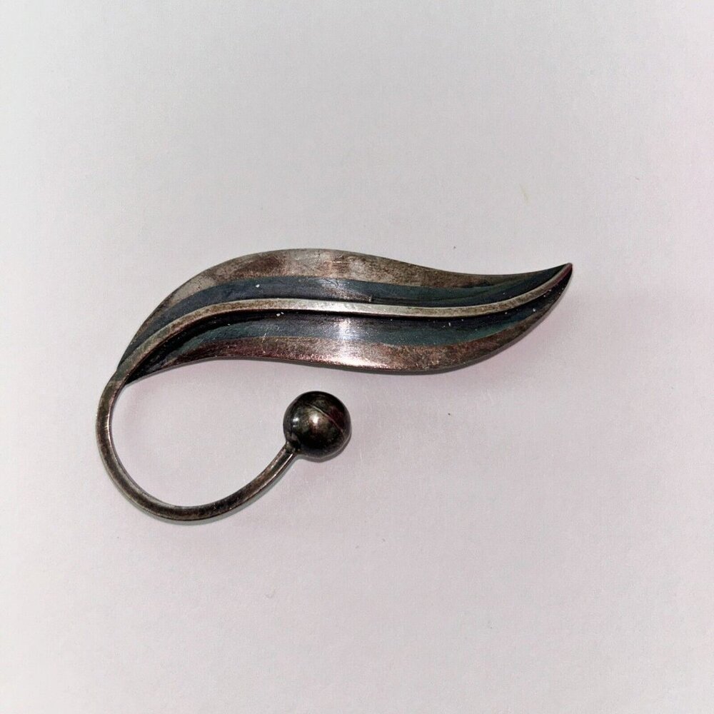 Vintage Delfino Taxco Stamped Sterling Leaf Silver Tone Brooch Mexico